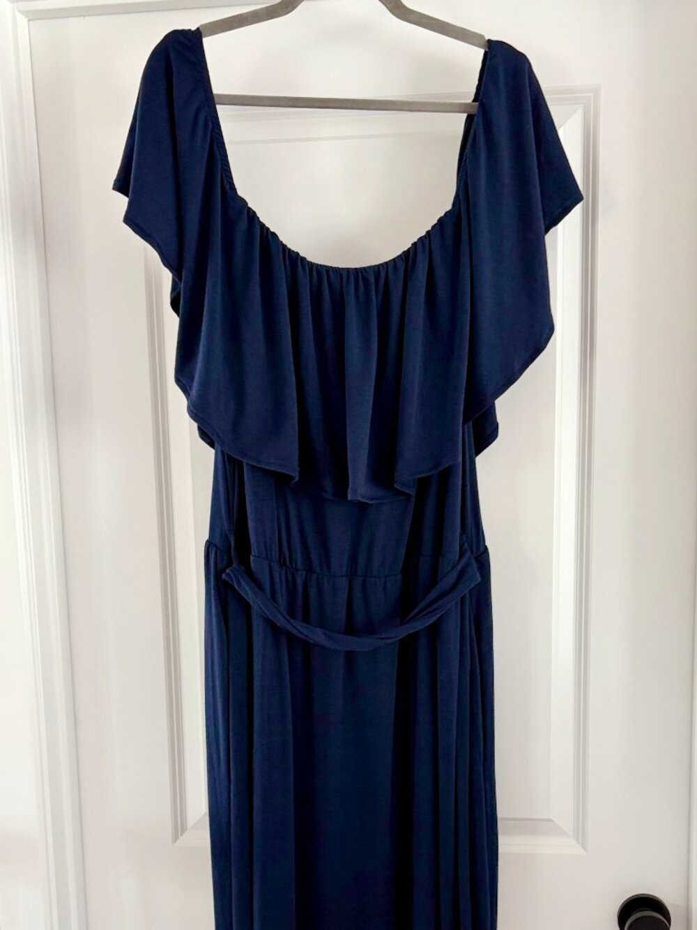 NWT Navy Off Shoulder Maxi Dress With Pockets Size 26 - Picture 2 of 4
